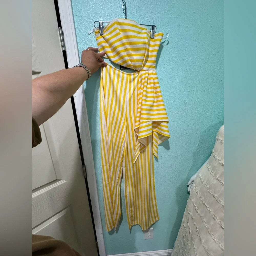 Michael Costello x Revolve Rio Yellow Striped Jumpsuit Woman's XS - Picture 2 of 7